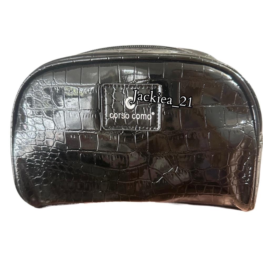 💙❤️ Corso Como Black Crocodile-Embossed Women’s Cosmetic Bag